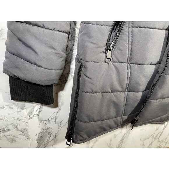 Maralyn & Me Womens Juniors Long Puffer Coat With Faux Fur Hood & Side Zippers - Picture 4 of 12